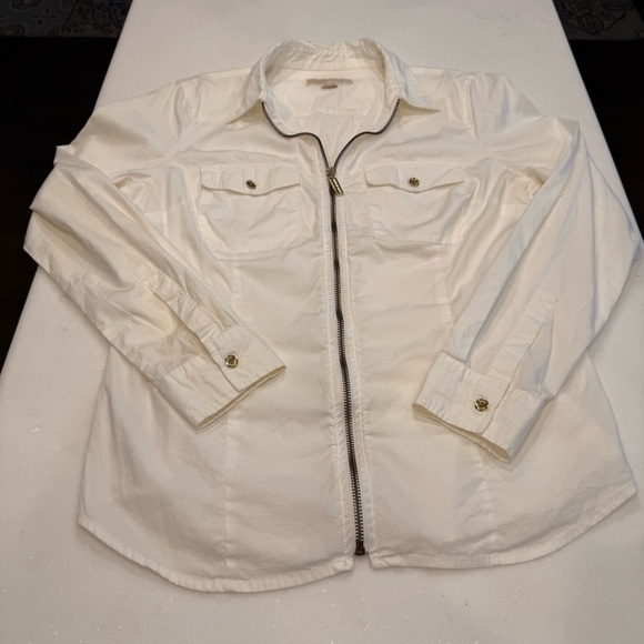 Michael Kors white full zip collared long sleeve top small stretch cotton Sz M - Picture 11 of 11